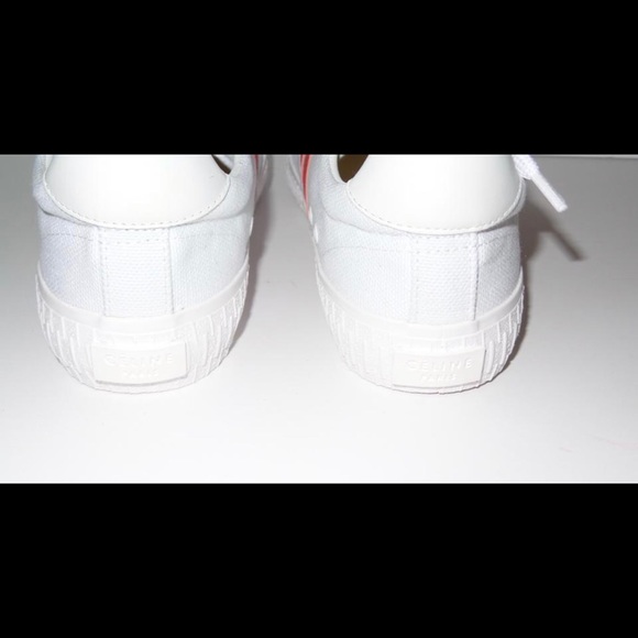 CELINE PLIMSOLE WHITE /RED CANVAS LACE UP SNEAKERS - Picture 8 of 8